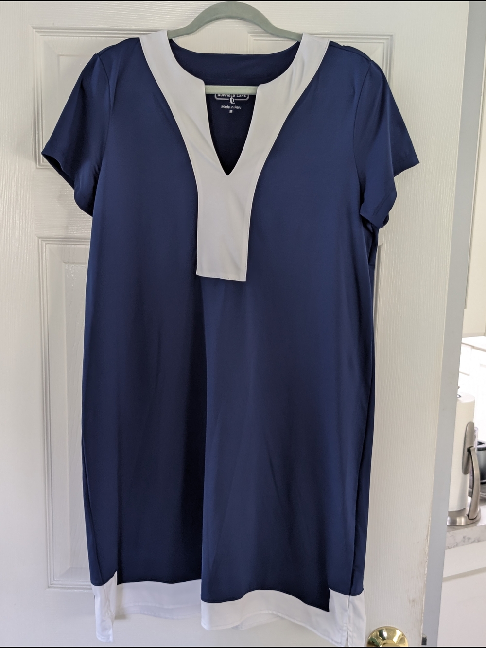 Duffield Lane, NWOT, Navy & White Short Sleeve Tunic Dress, Sz M